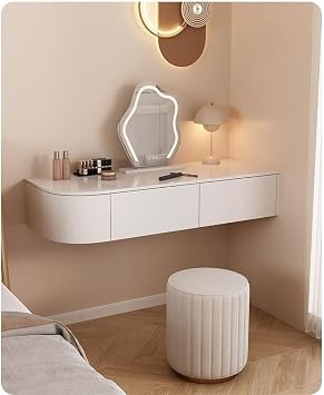 Floating Vanity Desk with Drawers, Vanity Table to the Wall for Bedroom, Wall Mounted Nightstand, Wall Dressing Table, Simple White Vanity Storage Cabinet, Floating Bedside Table120CM47.3IN
