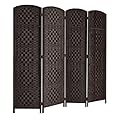 RHF 6 ft.Tall Room Divider, Room Dividers and Folding Privacy Screens, 15.7" Privacy Screen 4 Panels Room Divider Wall Partition, Dark Coffee