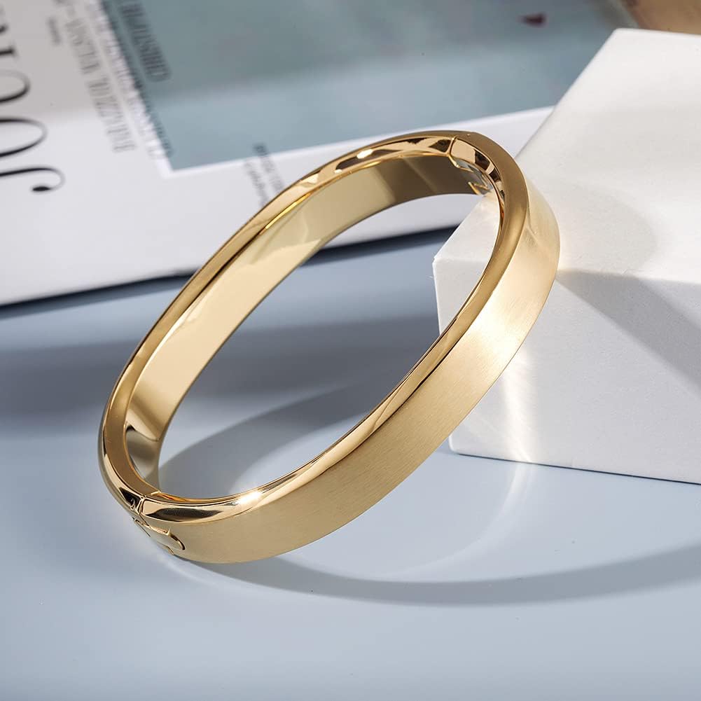 CIUNOFOR 14K Gold Cuff Bracelet Bangle For Men, 7.5" Inner Circ. Polished Finish Cuff, Gold Plated Stainless Steel Metal Bangle Bracelet with Buckle, Fits 6.7”–7.4” Wrists - Image 9