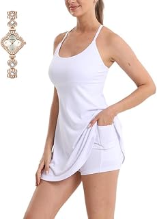 Aosrioylt Vestidos Deportivos con Pantalones Cortos: el Mejor Vestido Deportivo sin Espalda con Control de Abdomen, diseñado for el Movimiento y for IR al baño fácilmente.(Blanco,S)
