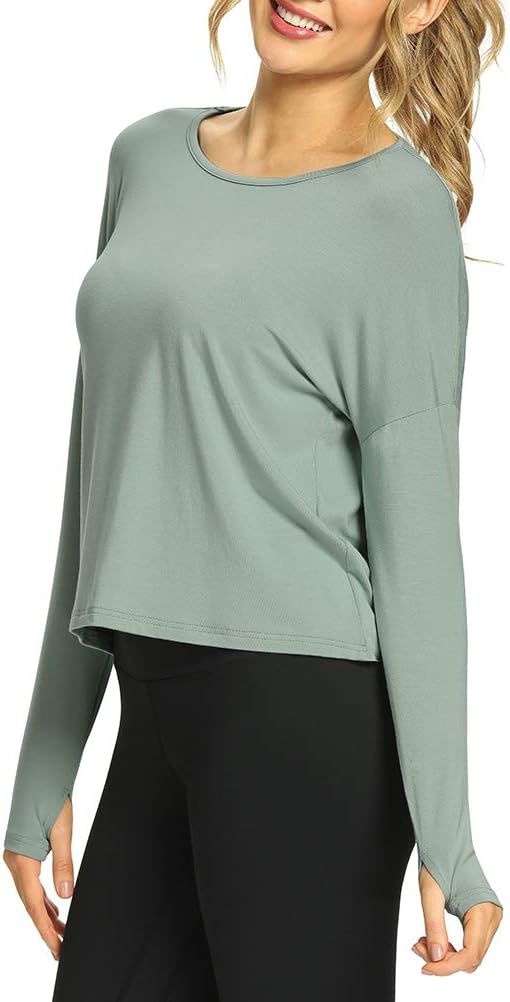 Mippo Womens Open Back Long Sleeve Workout Tops Athletic Gym Shirts with Thumb Hole - Image 3