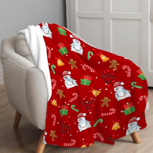 Autrucker Christmas Throw Blanket Fleece Blankets Print with Snowman Soft Warm Xmas Blanket Throws for Bed, Sofa, Couch, 150 x 130 cm - Image 3