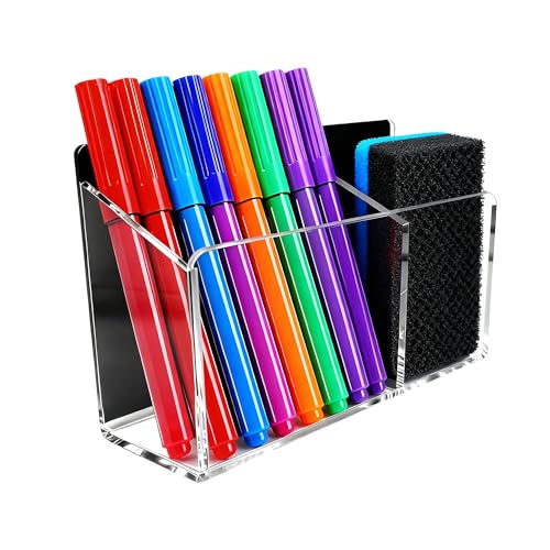 HeCuPMMA Magnetic Dry Erase Marker Holder - Non-Slip Acrylic Pen Organizer with Powerful Magnets for Whiteboard, Refrigerator, Office Desk, Classroom Supplies & Home Organization-Clear