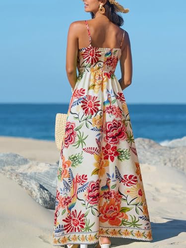CUPSHE Women's Summer Dresses Casual Spring V Neck Sleeveless Floral Beach Vacation Long Spaghetti Strap Flowy Maxi Dress3