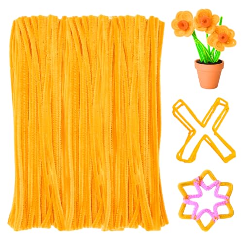 FirstKitchen Pipe Cleaners Craft, 100pcs Gold Yellow Pipe Cleaner for Craft, 6mm X 12\" Bulk Chenilles Stems Pipe Cleaner, St. Parker\'s Day Craft Pipecleaners for DIY Arts Crafts and Cleaning