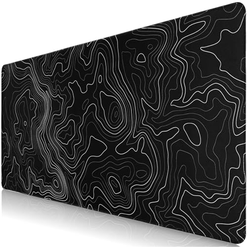 Sevenpers Mauspad XXL,900x400mm Groß Topographie Mousepad,(Topo Schwarz)