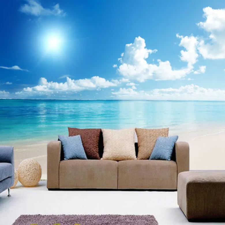 Papier peint bleu ciel mer en 3D pour agrandir une chambre adulte