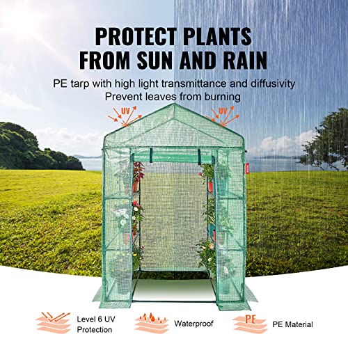 VEVOR foliekas 141x74,5x205cm Tomatenserre 15kg draagvermogen Kas Tuinhuis Koud frame PE materiaal Stalen buis Tomatenhuis Groentenserre met 4 planken Plantenhuis - Afbeelding 4