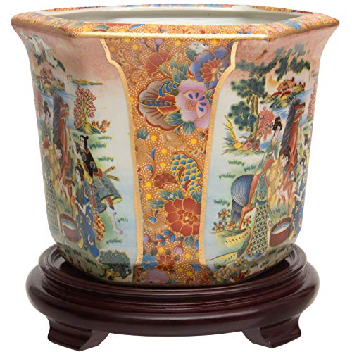 Red Lantern 10" Horse In Meadow Porcelain Flower Pot #TOP1