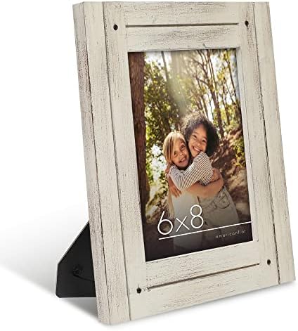 Americanflat 6x8 Picture Frame in Aspen White - Rustic Picture Frame with Textured Engineered Wood, Shatter Resistant Glass, and Easel - Horizontal and Vertical Formats For Wall and Tabletop