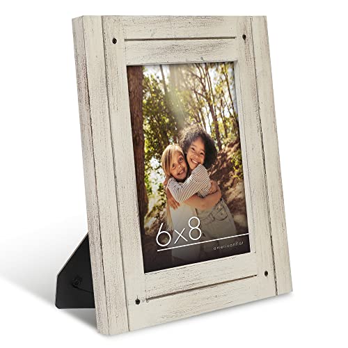 Americanflat 6X8 Picture Frame In Aspen White - Rustic Picture Frame With Textured Engineered Wood, Shatter Resistant Glass, And Easel - Horizontal And Vertical Formats For Wall And Tabletop #TOP3