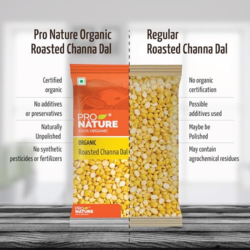 Image of Pro Nature 100% Organic Roasted Chana Dal | Bengal Gram Bhuna Chana | Rich in Protein & Energy Source | Gluten Free, Natural & Vegan - 500g (Pack of 3)