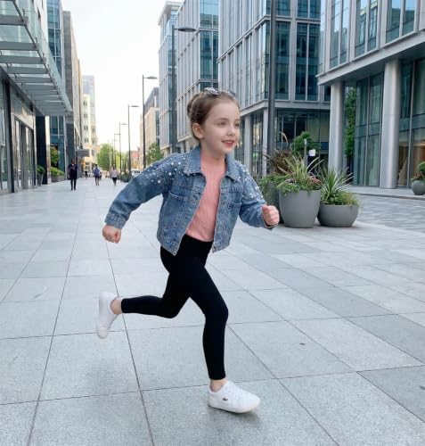 Image of Girls' Classic Pearls Denim Jackets Kids Button Down Jeans Jacket Top Coat Outwear