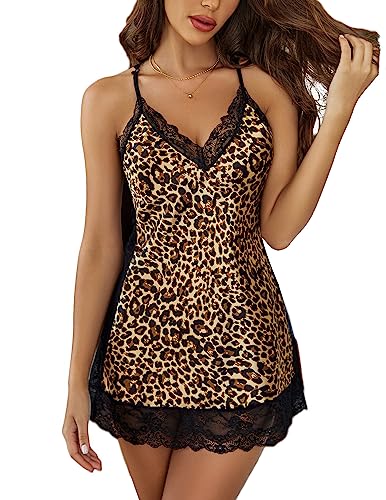 Image of Avidlove Women Lingerie Satin Lace Chemise Nightgown V Neck Mini Babydoll Sexy Full Slips Sleepwear S-4XL