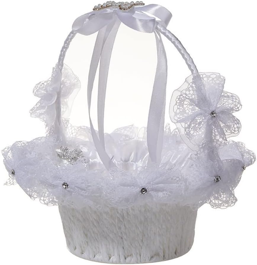 Big Bow Flower Basket Wedding Supplies Pearl Rhinestone Girl Bride Portable Throw Petals