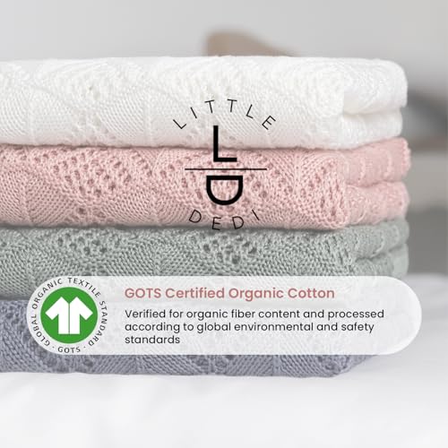 Image of Emily Design 100% Organic Cotton Baby Blanket 80 x 100 cm Pink - GOTS Certified, Soft Swaddling Cloth, 80 x 100 cm, Gender Neutral, Newborn Cuddly Blanket