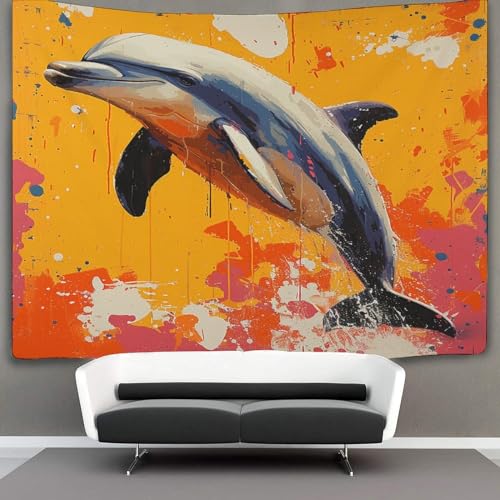Couverture murale 3D dauphin en polyester doux lavable de 150x200cm