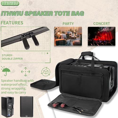 Image of Speaker Carrying Bag with Thickened Sponge for Compact 15 inch Speaker Cabinets; Heavy-Duty Fits QSC K15, Yamaha DXR15 and more (IT-TOTE15), Black