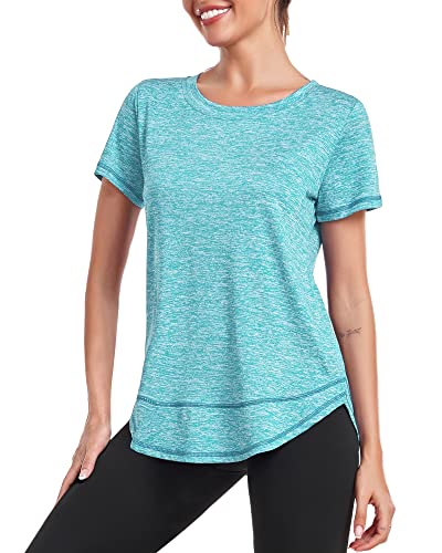 Deaviya Sport T-Shirt Damen, Kurzarmshirt Frauen, Workout Tops Rundhalsausschnitt Athletisch Lässig Laufen Yoga Fitness T-Shirts Locker Seite Split Tee