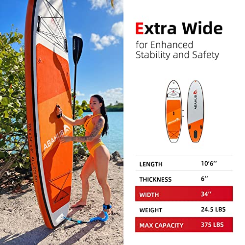 Abahub Inflatable Sup, Wide 10'6" X 34" X 6" Isup, Orange Standup Paddleboard With Adjustable Carbon Fiber Paddle, Kayak Seat, For Yoga, Paddle Board, Kayaking, Surf, Canoe, Fishing #TOP4