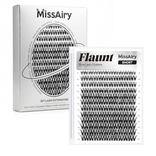 MissAiry Flaunt Lash Clusters Eyelash Extensions Short Lash Clusters 8-14MM Wispy Eyelash Clusters Flora Cluster Lashes D Curly Cluster Eyelash Extensions Natural Lashes(Flaunt 8-14MM)