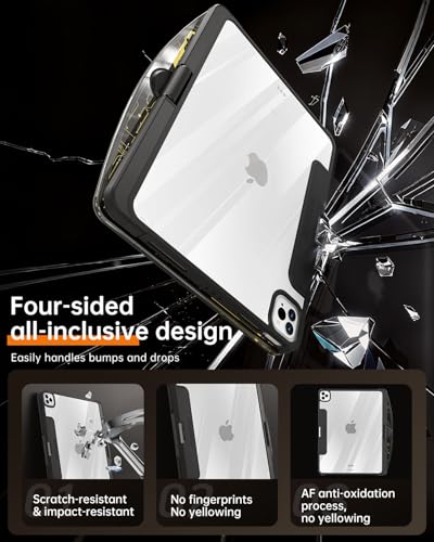Image of Transparent Keyboard Case with Trackpad for iPad 11th Gen A16 (2025) & 10th Gen 10.9 inch (2022), 7-Color Backlit Wireless Bluetooth Keyboard with 360 Rotating Stand & Pencil Holder, Black