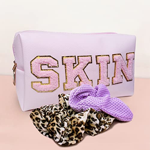 Sprt Makeup Bag Chenille Letter Patch,Nylon Cosmetic Bag With Glitter Letter Patch,Waterproof Portable Toiletry Bag Makeup Organizer For Storage Purse Travel Gift #TOP6