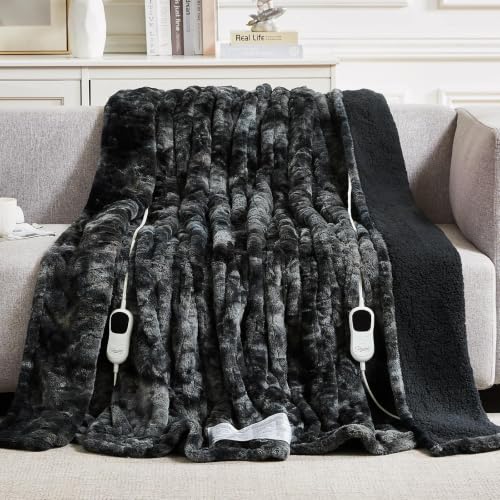 Image of Homemate Electric Heated Heating Blanket King Size 100 inchx90 inch Dual Control | ETL Certified 2 /4 /6 /8H Auto-Off 10 Heat Level Overheat Protection Machine Washable FauxFur Sherpa,Cold Room Cold Sleeper Gift