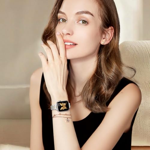GEARYOU Strap Compatible with Apple Watch Straps 40mm 38mm 41mm 42mm (Series 11 10) for Women/Men,Slim Stainless Steel Replacement Strap Compatible iWatch Series 11 10 9 8 7 6 5 4 3 2 1,SE,Silver/Gold - Image 5