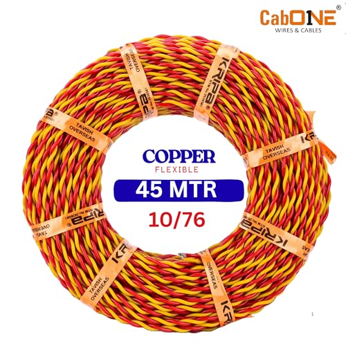 Image of CabONE Two Core Copper Electrical Wire, 90 Meter (Red & Yellow) | Heat Resistant & Flame Retardant (FR) | Lead-Free LSH House Wire for Home & Industrial Use (Red & Yellow, 10 /76)