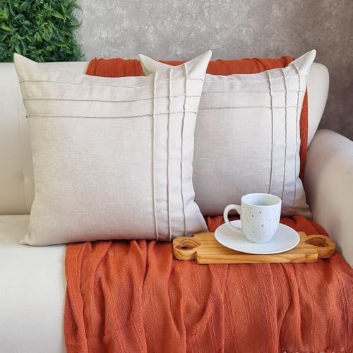 Kit 2 Capas de Almofada em Linho com Pregas Decorativas, 45x45 cm...