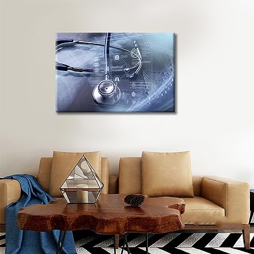 Image of Modern Medicine Cardiology Concept Paintings Wall Art 1 Panels Stethoscope and Medical Paintings for Wall Decorations Wall Prints Giclee Print Gallery Packaging Artwork Ready to Hang (16 inchWx24 inchH)