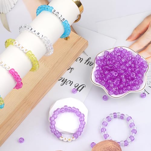 Image of 1000Pcs Pony Beads Bracelet 9mm Purple Glitter Plastic Barrel Pony Beads for Necklace,Hair Beads for Braids,Key Chain,Jewelry Making (Purple Glitter)