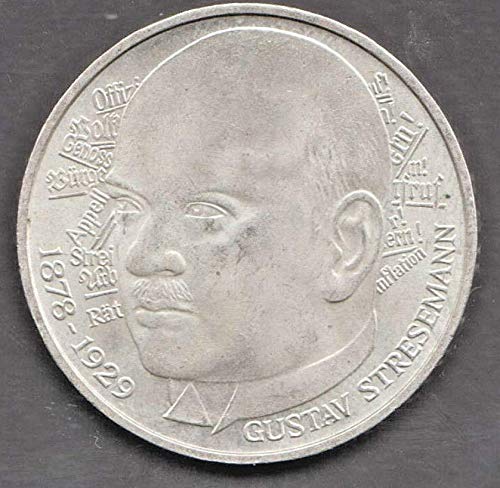 1978 5 German Mark Silver Commemorative Coin. 100th birthday of Gustav Stresemann. He In 1920's Fought For Liberal Democracy And Was Defender Of Weimar Republic. Deutsche Mark . Circulated Graded by Seller