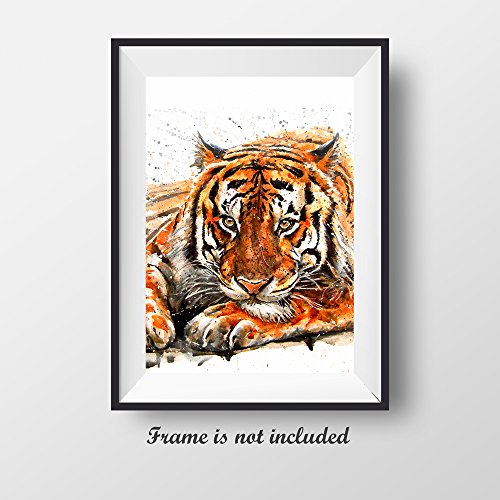 7Dots Art. Wild Animals. Watercolor Art Print, Poster 8"X12" (A4) On Fine Art Thick Watercolor Paper For Living Room, Bedroom, Bathroom, Kid's Room. Wall Art Decor With Animals. (Tiger) #TOP1