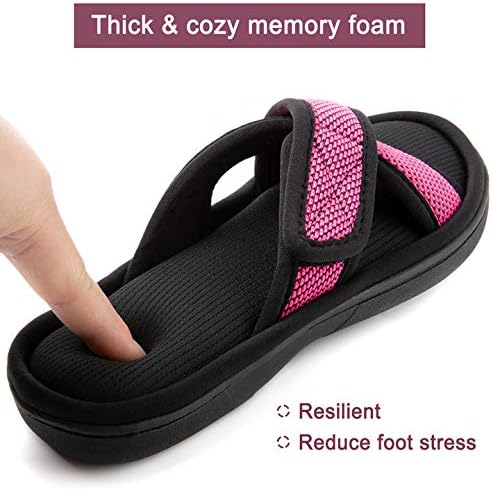 ULTRAIDEAS Women's Memory Foam Slide Slippers, Slip-on Open Toe Cross Brand House Shoes with Anti-Skid Rubber Sole