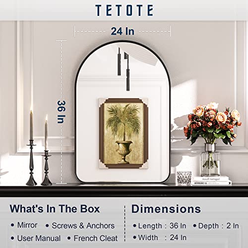 Tetote Black Arched Mirror For Bathroom, 24X36 Wall Mounted Vanity Mirror, Matta Black Metal Framed Farmhouse Mirrors For Makeup, Decorative Shatterproof Mirror For Bedroom Entryway, Fireplace #TOP5