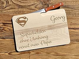 Frühstücksbrettchen Papa mit Brot-Messer | Brettchen aus Holz Superheld Papa | Vesperbrett aus Holz | Brotzeitbrett mit...