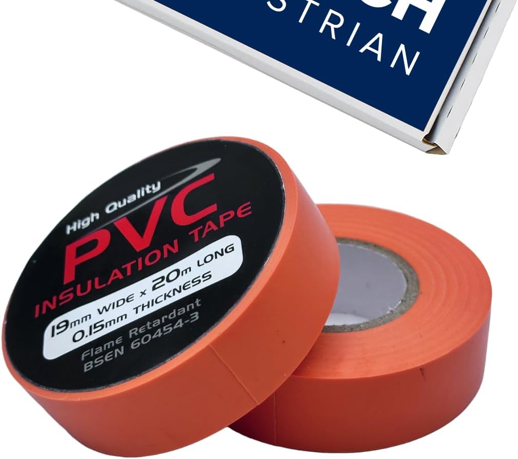 Orange Electrical Tape, 19mm x 20m, Strong Self-Adhesive PVC Insulation Tape for Insulating, Repairing and Protecting Electrical Wires, 5 Rolls