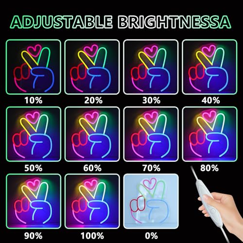 Image of ENUOLI Victory Neon Sign Colorful Neon Signs for Wall LED Yeah Neon Lights Sign for Bedroom Dimmable LED Sign Neon Wall Light for Party Decoration