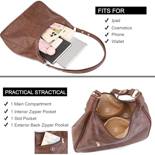 Bolsa tipo Hobo para mujer de cuero vegano marrón oscuro miniatura 4