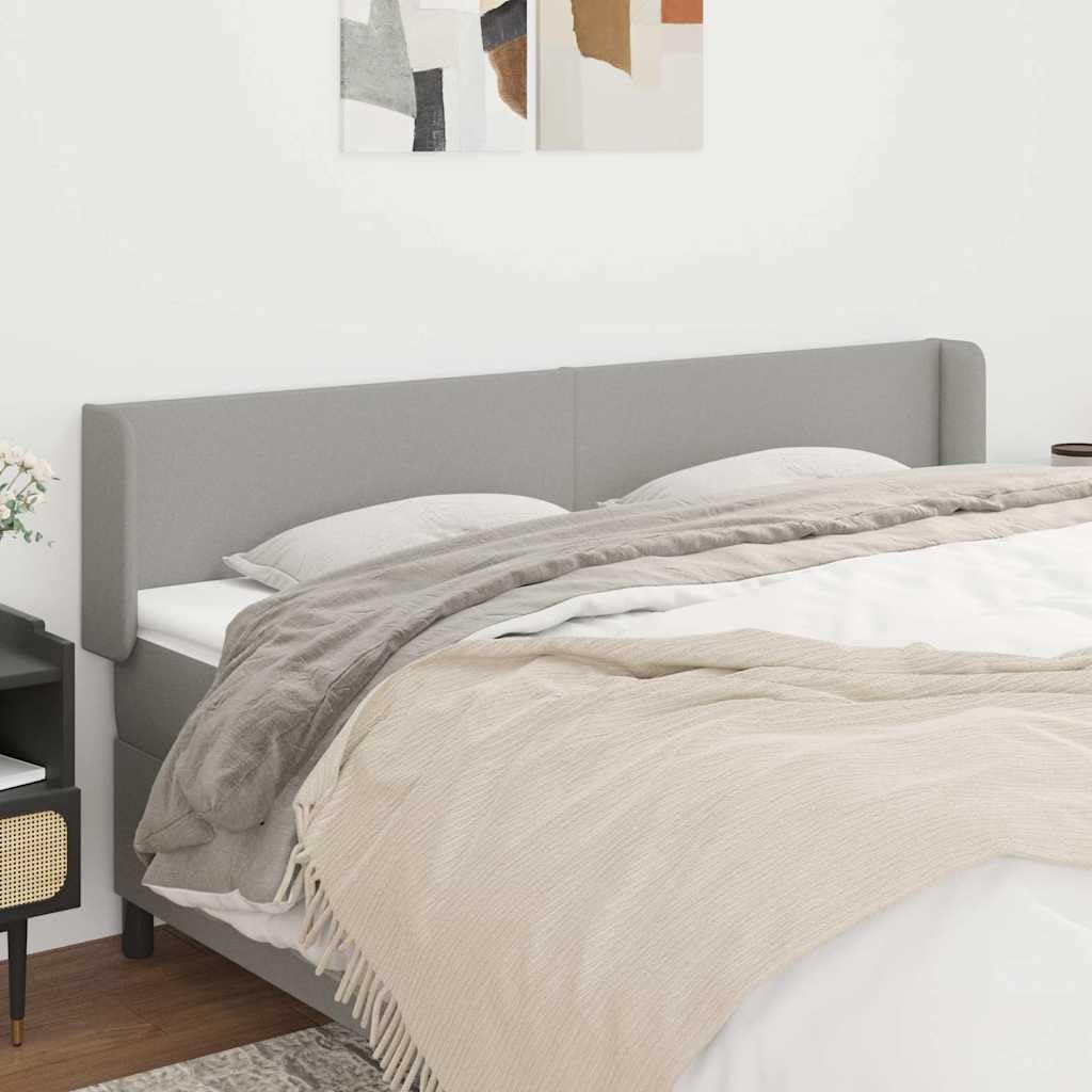 Tête de lit avec oreilles gris clair 163 x 16 x 78/88 cm en tissu rembourré, dossier et confort pour chambre à coucher, lit double, housse incluse, idéale pour lire et s'asseoir