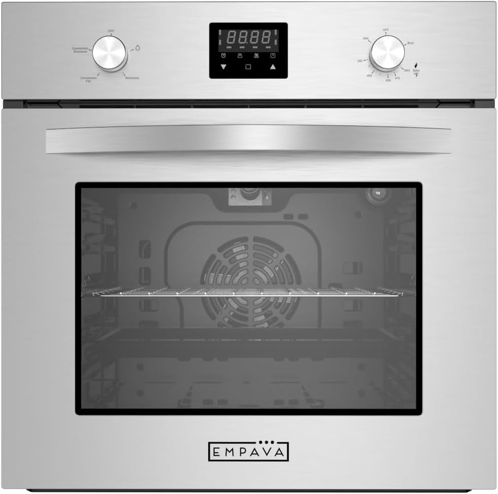 Empava 24" Stainless Steel Gas Wall Oven, 2.3 cu. Ft. Single Oven with Bake, Broil & Rotisserie Functions, Mechanical Controls, Digital Timer and Convection Fan