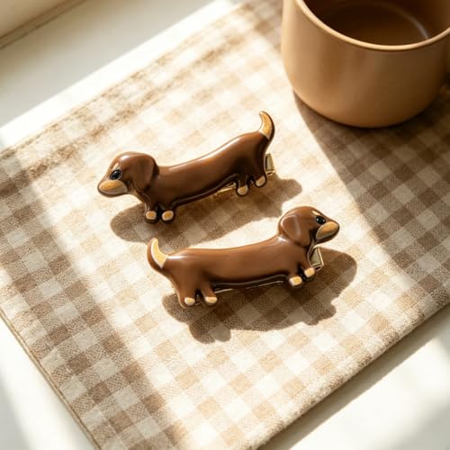 Pinza para cabello 3D perro salchicha de resina miniatura 7