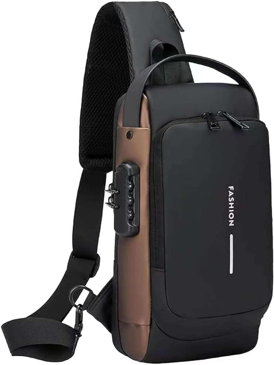 Crossbody Sling Bag For Men & Women, Casual Chest Backpack Shoulder Messenger Bags, Grey Brown, 30 x 6 x 16 cm, Crossbody