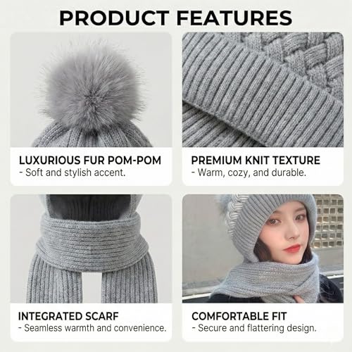 Image of Kraptick Women's Winter Cap and Scarf Set- Thick Fleece Lined Knitted Beanie Hat and Neck Warmer Muffler for Ladies, Stretchable & Soft Woolen Snow Proof for Extreme Cold -6