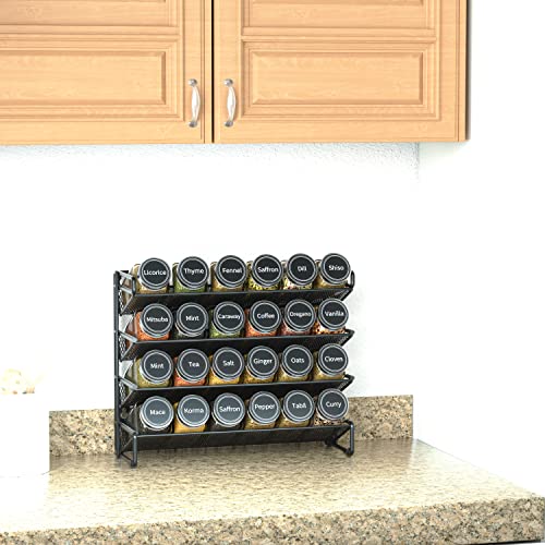 Image of SpaceAid Spice Rack Organizer with 24 Spice Jars, 386 Spice Labels, Chalk Marker and Funnel Set for Cabinet, Countertop, Pantry, Cupboard or Door & Wall Mount -24 Jars, 11.8 inch W x 10.8 inch H, Black
