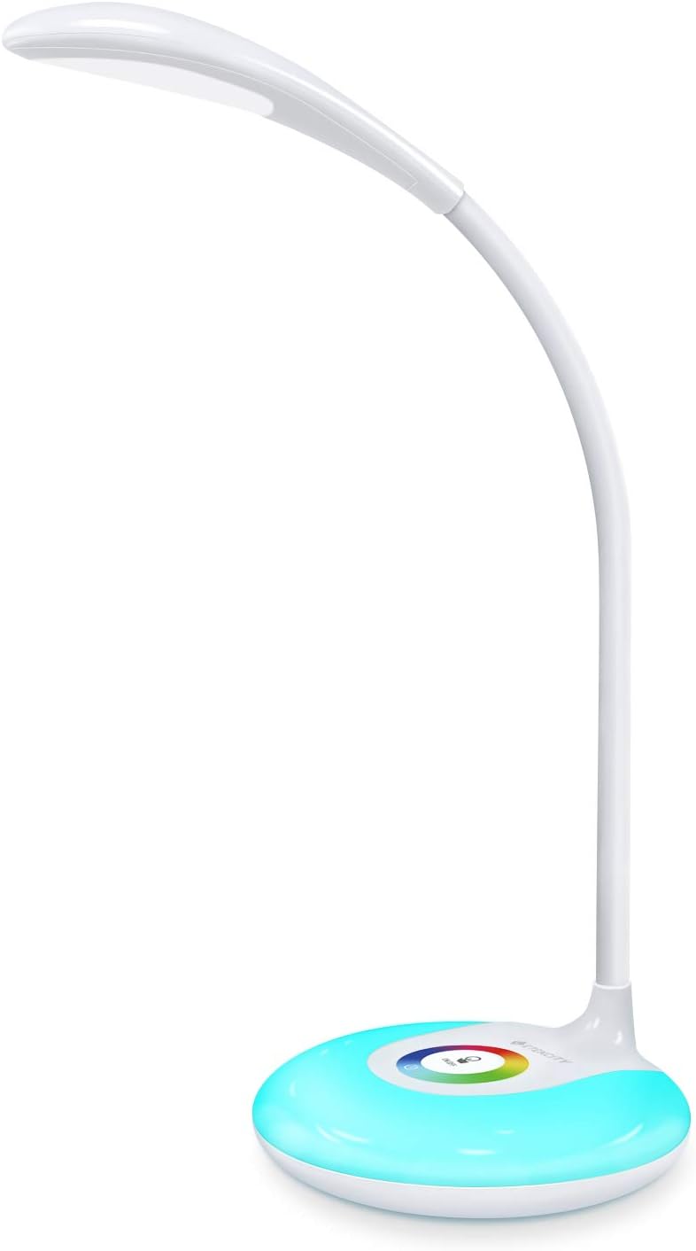 Etekcity LED Desk Lamp with USB Charging Port, Eye-caring Table Lamp with 3 Brightness Levels, Touch Control, Adjustable Gooseneck, Color Night Light for Office and Bedroom, Gift for Kids and Families