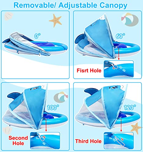 Amenon Dolphin Baby Swimming Pool Float Ring With Adjustable Removable Canopy Upf50+ Sun Protection Never Flip Over Safety Seat Inflatable Baby Spring Floatie Swim Trainer Infant Toddler, 6-36 Months #TOP1