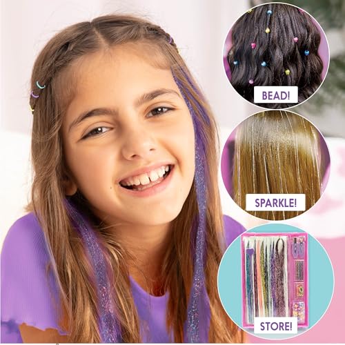 Just My Style Tinsel Hair Stylist Studio, Fairy Hair Tinsel Kit, 9 Colorful Tinsel Strands & Hair Beading Tool, Hair Extensions for Kids, Fun Hair Accessories for Teens, Great Gifts for Preteens by Just My Style - Image 4